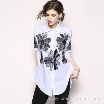 Women Loose Embroidery Print Blouses/Top